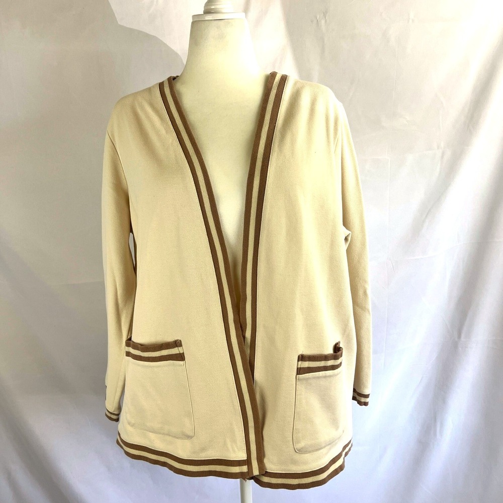 Women's Open Front Cardigan Sweater XL Striped Preppy Old Money Academia Nerd